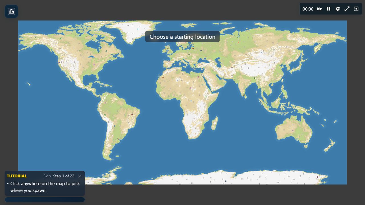 TungWars world map with terrain and starting territories